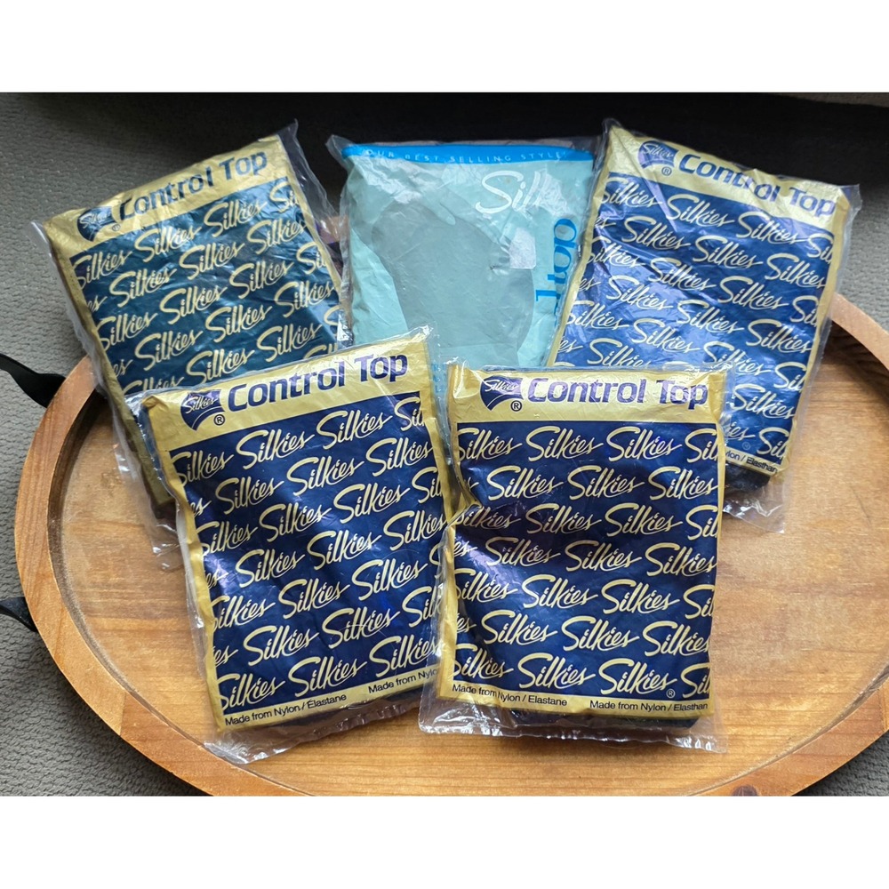 Lot of 5 Vintage Silkies Control Top Pantyhose Queen XL Navy Mocha Black Taupe